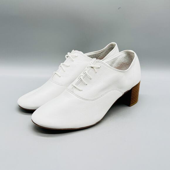 Repetto Shoes Womens 7 White Leather Lace Up Oxford Pump Block Heel Balletcore - Picture 4 of 14